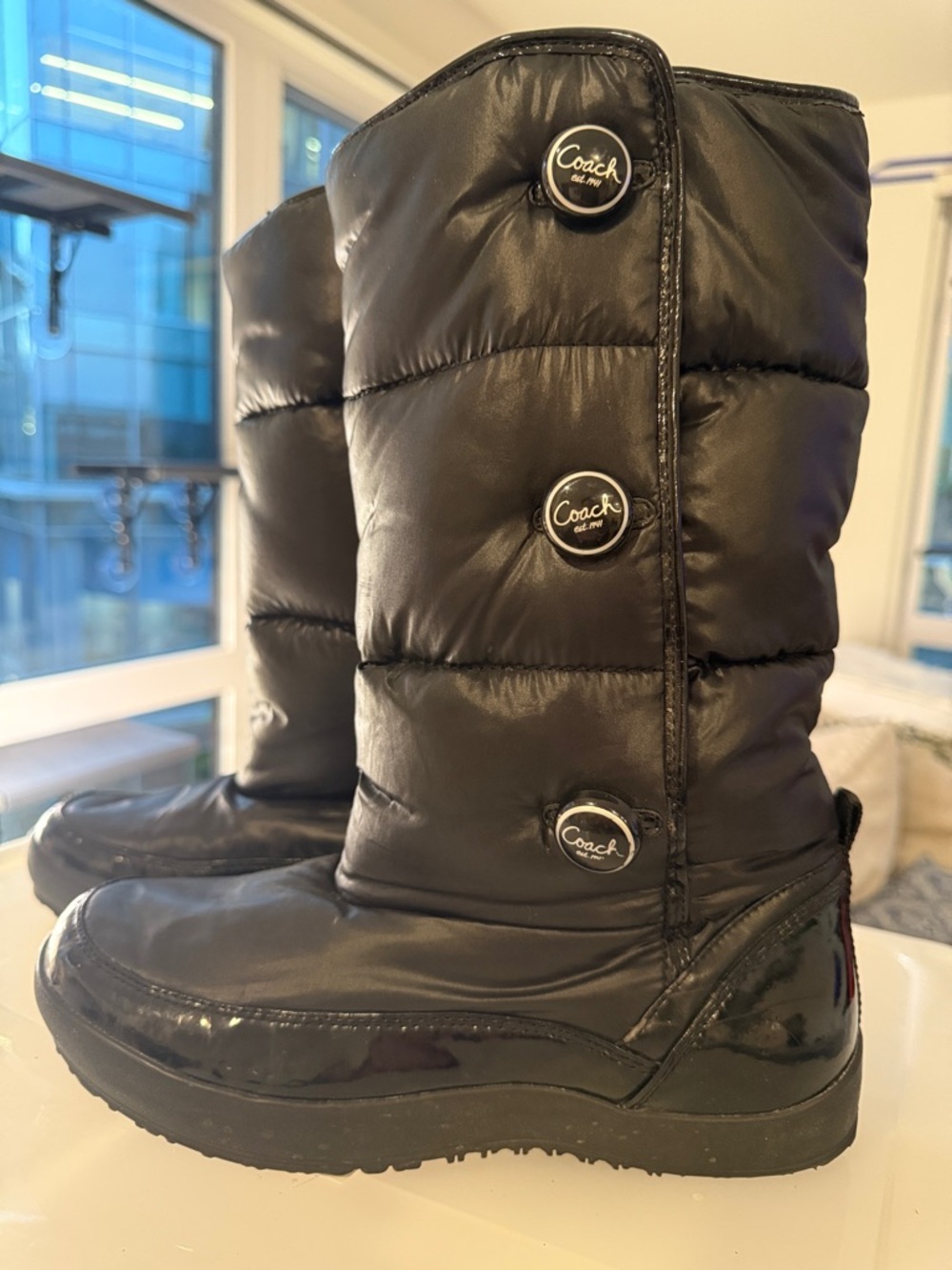 Coach Black Quilted Puffer Jacket with Logo Snap